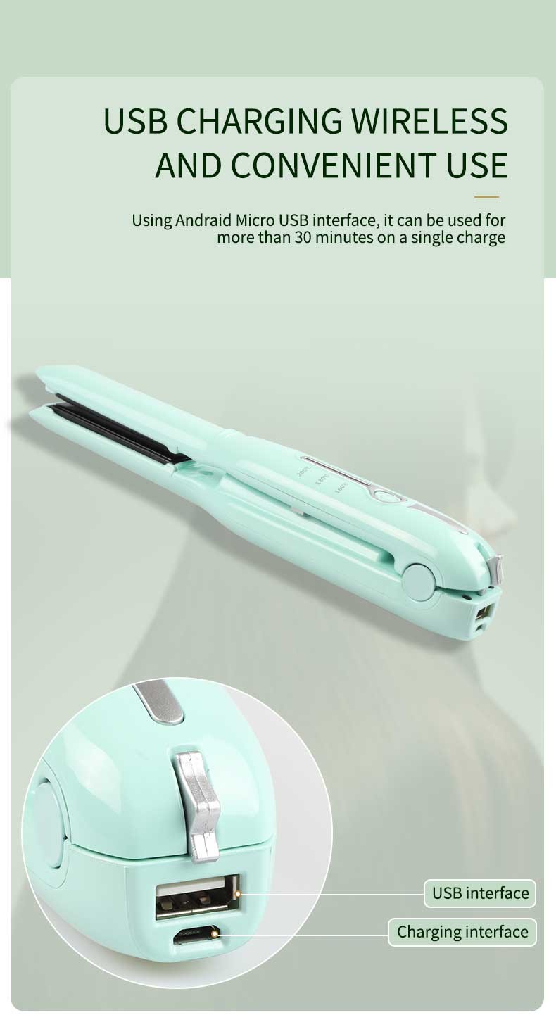 25W 400F Mini Hair Straightener , 2 In 1 Cordless Curling Iron And Hair Straightener