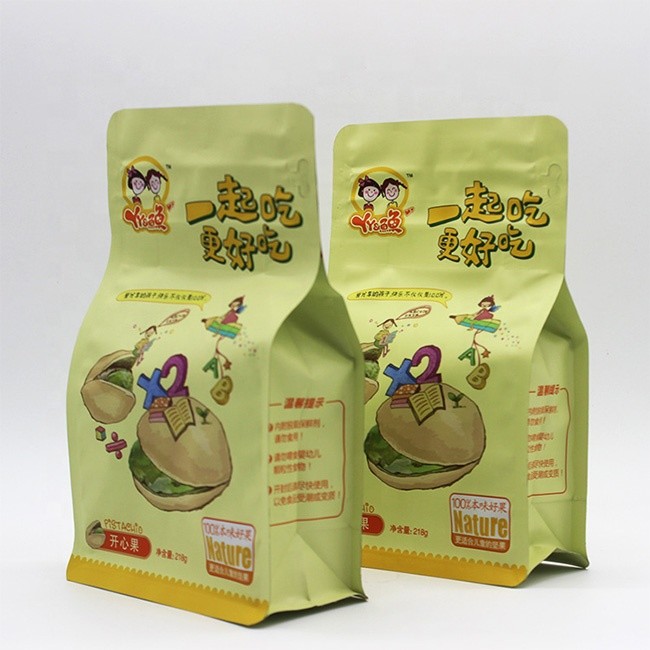 Eight Side Seal Flat Bottom Zipper Pouch Kraft Paper Aluminum Foil Material