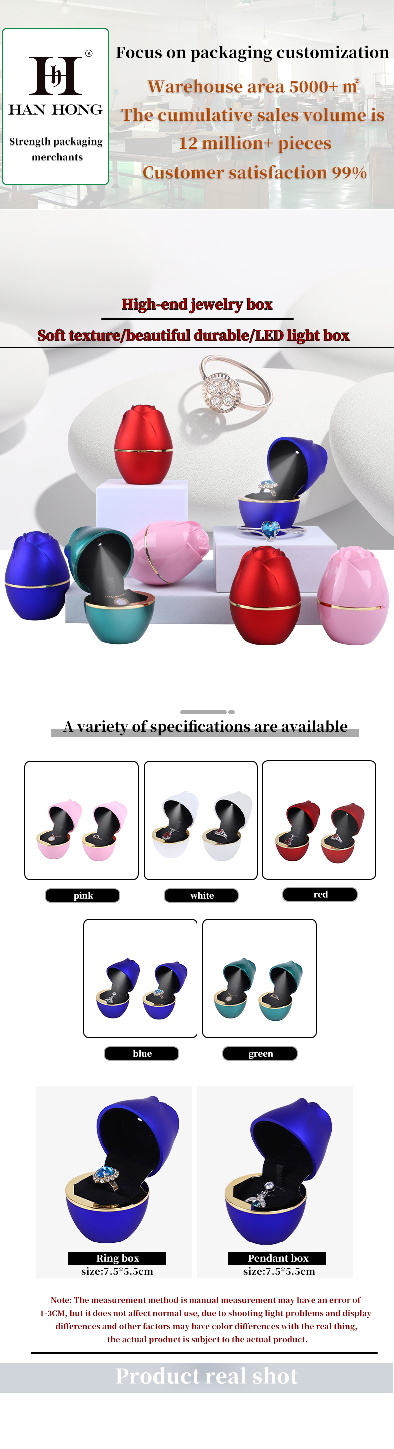2022 Customized Size LED Light Jewelry Packaging Box for Necklace Pink Ring Bracelet