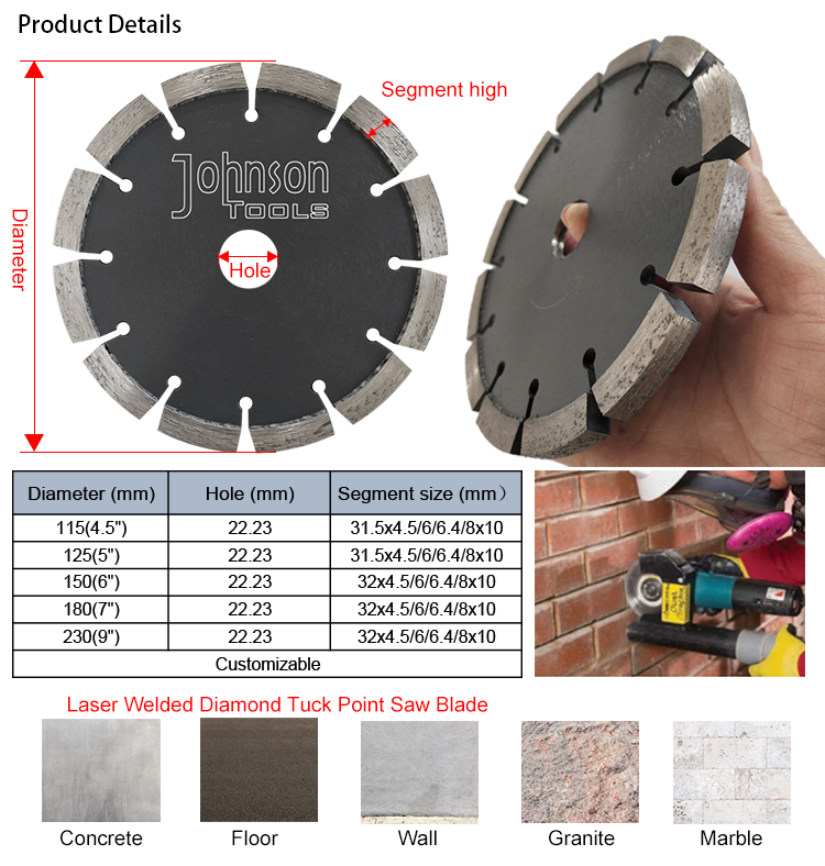 Good Performance 4.5 5 Inch Tuck Point Crack Chaser Grout Repair Diamond Saw Blade For Concrete Masonry Brick