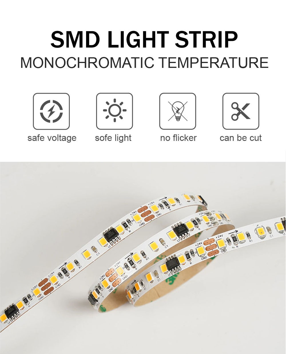 120LEDs 8mm 3000K Warm White Electroplate SMD2835 LED Strip Light for DC 24V Input Voltage