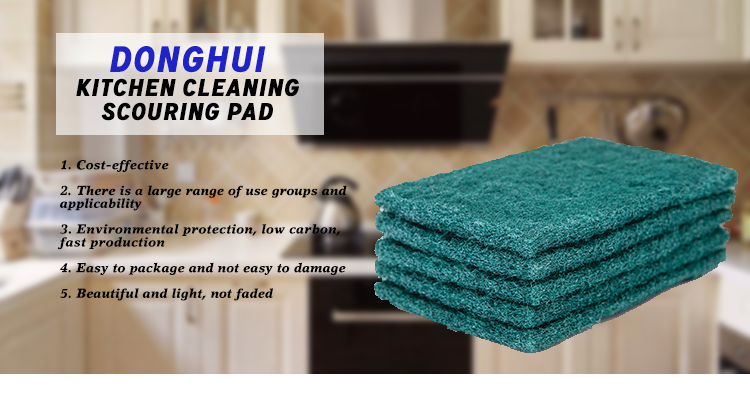 High Absorption Green Dish Washing Scrub Pads Hygienic Soft With Handle