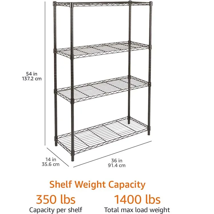 Adjustable Heavy Duty Storage Shelving Black Steel Organizer Wire Rack 4 Shelf