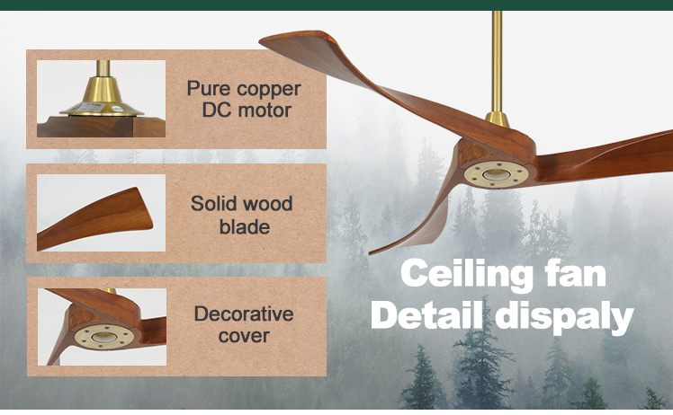 Modern Gold Metal Ceiling Fan with Smart Control and Timer Yes Wooden Blades Included