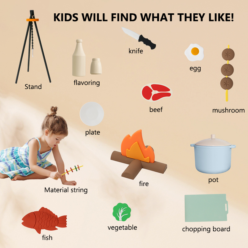 BBQ Barbecue Kitchen Toy Set with Pretend Smoke Kitchen Accessories Play Food Toy for Pretend Play Cooking for Kids