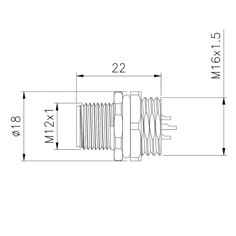 Factory Automation A Code Solder Mount Connector M12 4pin Waterproof