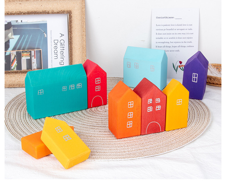22.5cm House Wooden Rainbow Stacker Wooden Story Rainbow Stacking Toy