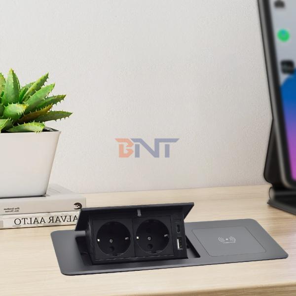 Wireless Charging Desktop Table Pop-up Power Socket Multi-Connection Box Featuring 2 AC Outlets 10A IP44