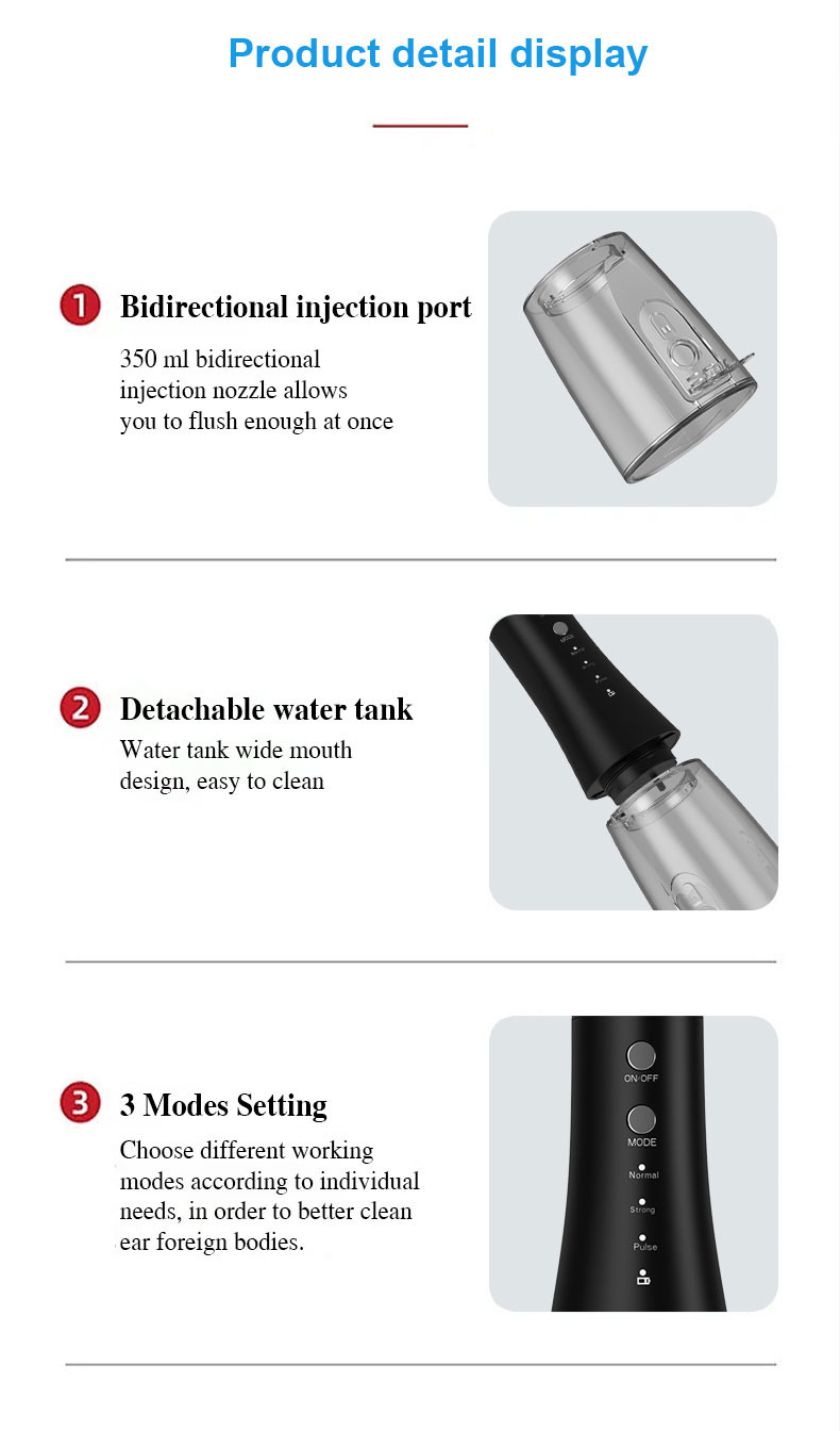 Ear Wax Cleaner IPX7 Waterproof 3 Working Modes Electric Portable Ear Cleaner
