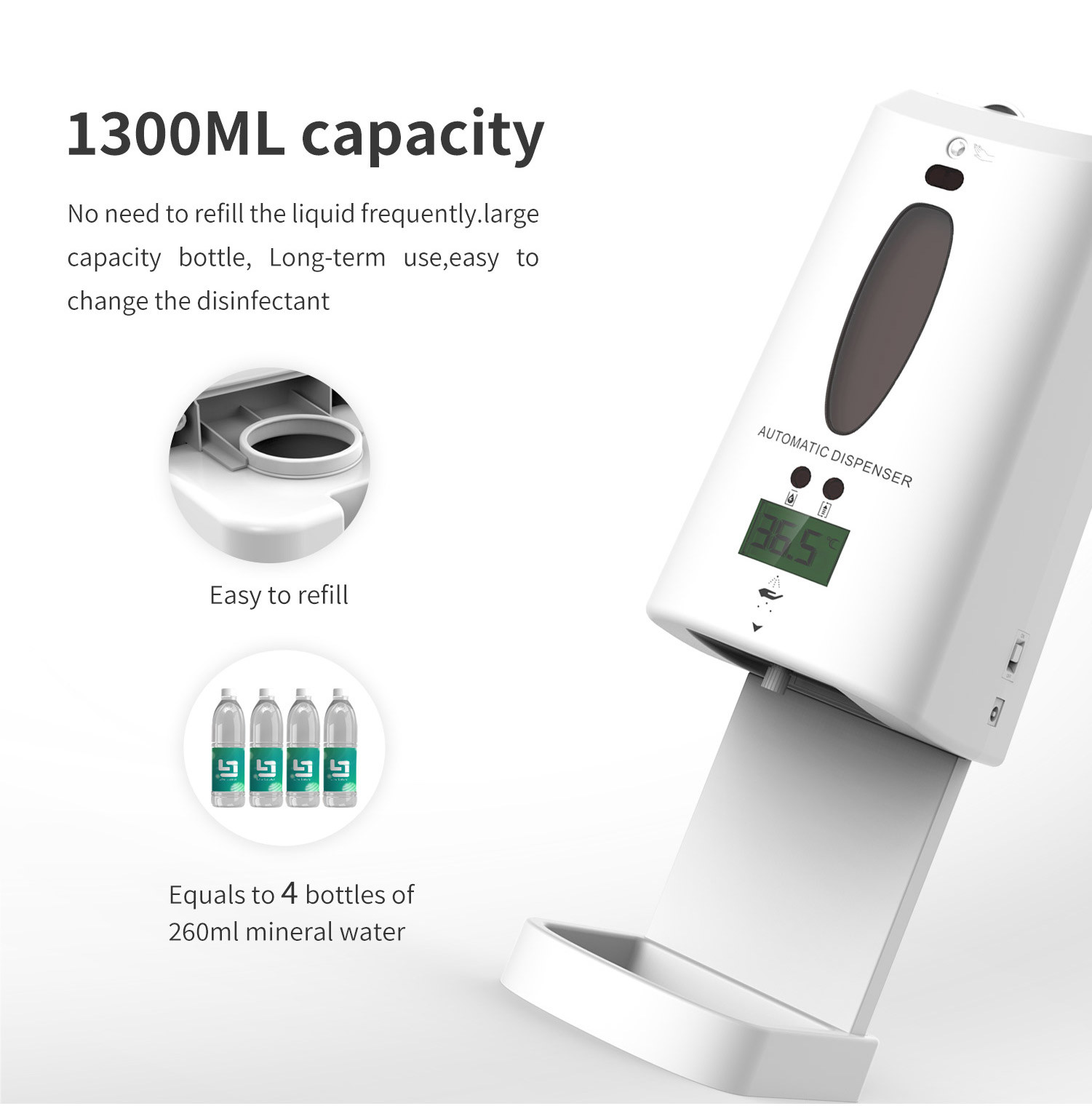 1.3L Automatic Hand Sanitizing Dispenser With Temperature Measuring Function