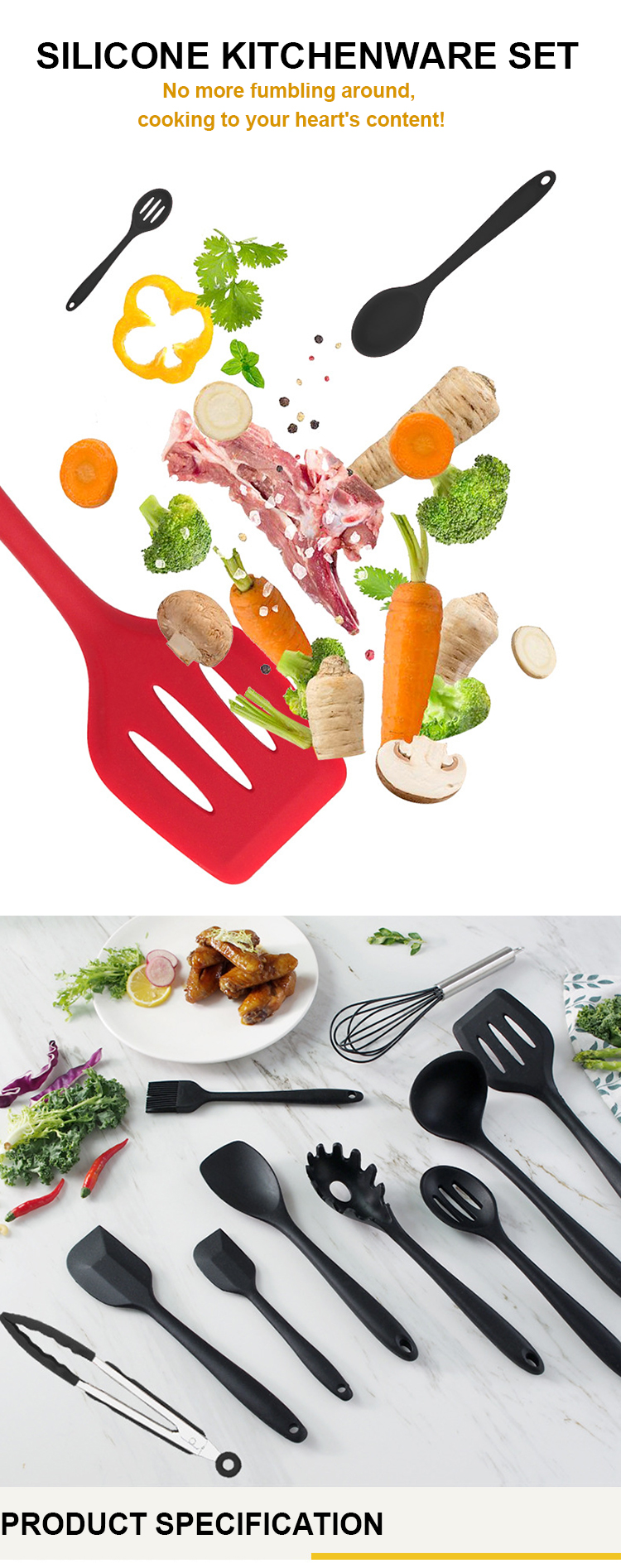 Lightweight Fadeless 10 Piece Silicone Kitchen Utensil Set