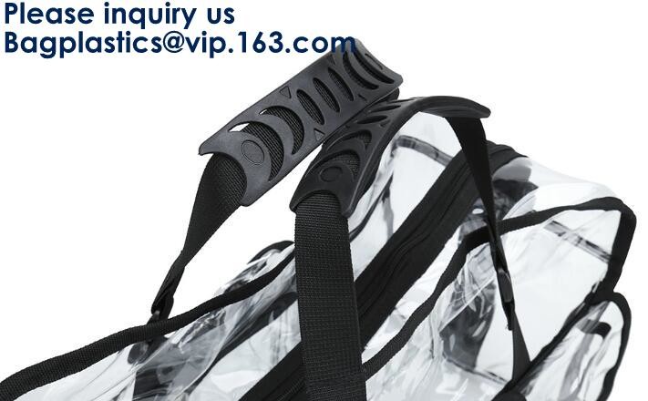 Beach Bag Clear PVC Bag Tote With Inner Pocket And Zipper Closure,PVC Bag Beach Tote With Black Handles, Bagease