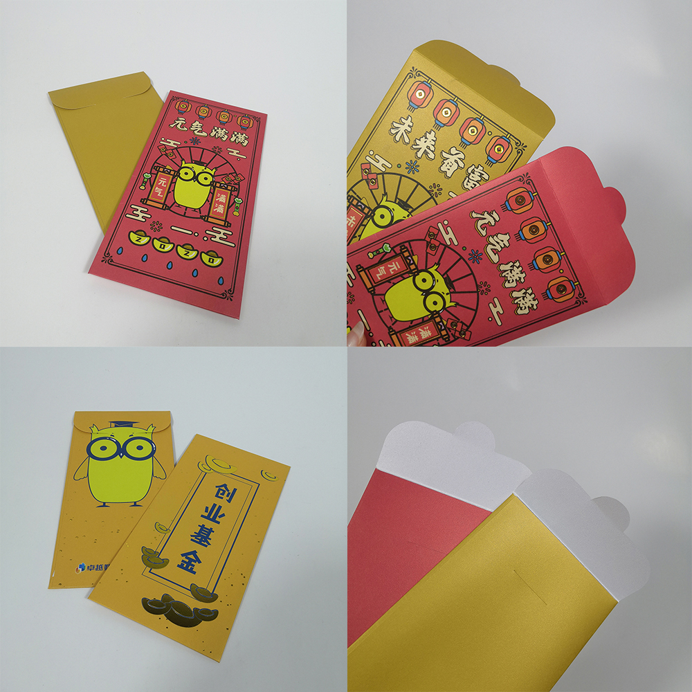 Hot Stamp Custom Red Packet Art Paper Chinese New Year Red Envelope cartoon Shape