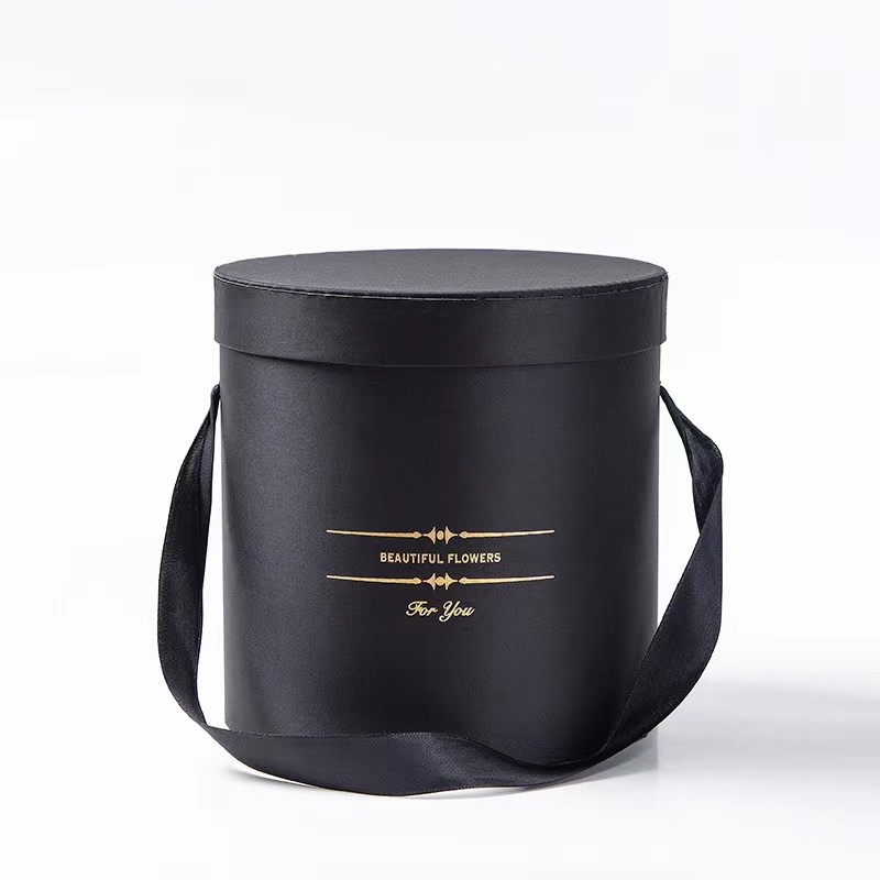 Handmade Custom Gold Foil Logo Black Flower Hat Gift Box for Fresh Flower Packaging
