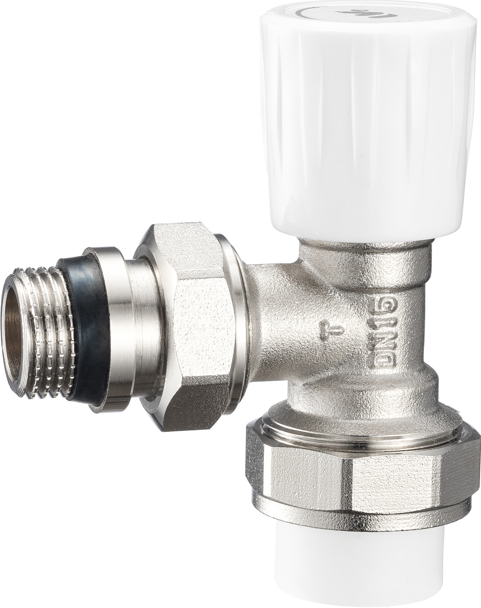 4302 Multi-turn Brass Angle TRV Valve Radiator Supply Valve DN15 Nickel Plated with PP-R Adapter x Flexible Male Nipple