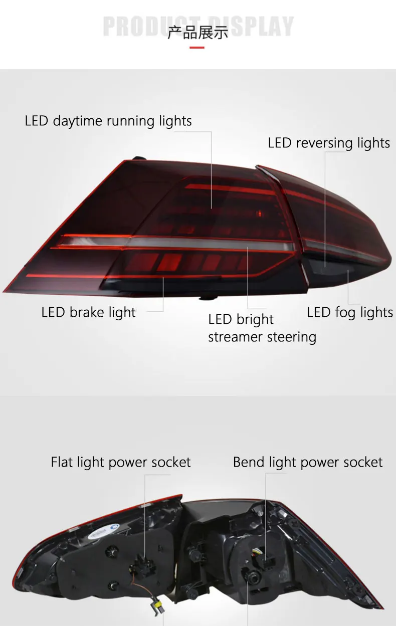 Taillight Assembly For Volkswagen Vw Golf 7 13-21 Retrofit 7.5 Generation Full Led Rear Tail Light Flow Steering Running
