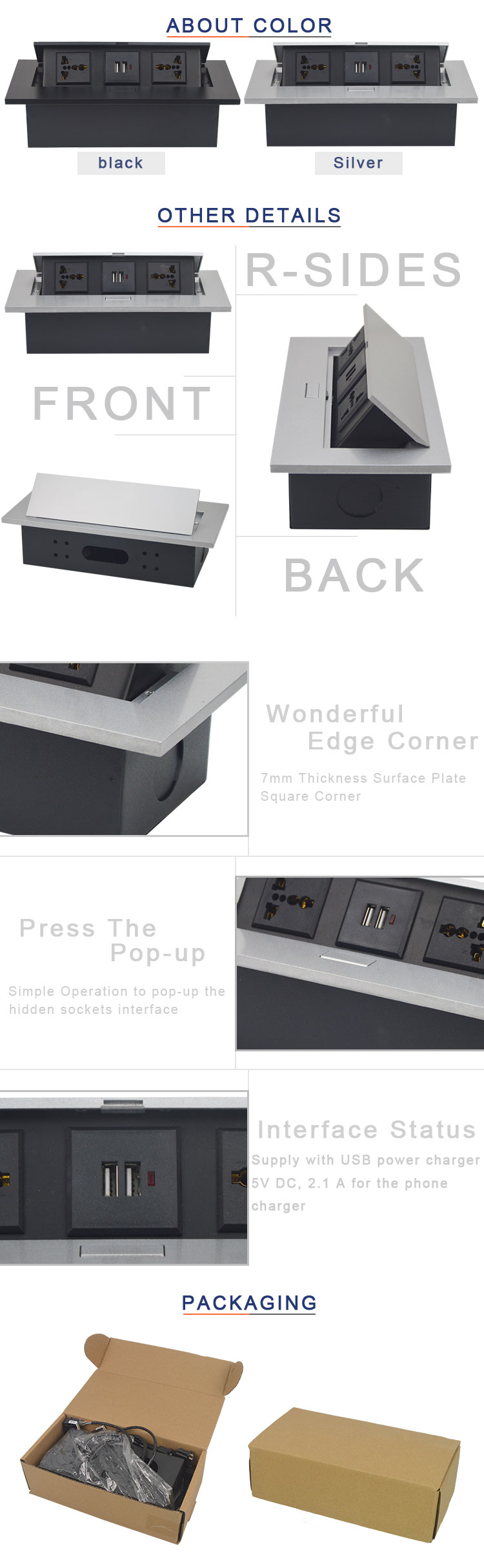 Office smart universal power plug conference pop up table top socket