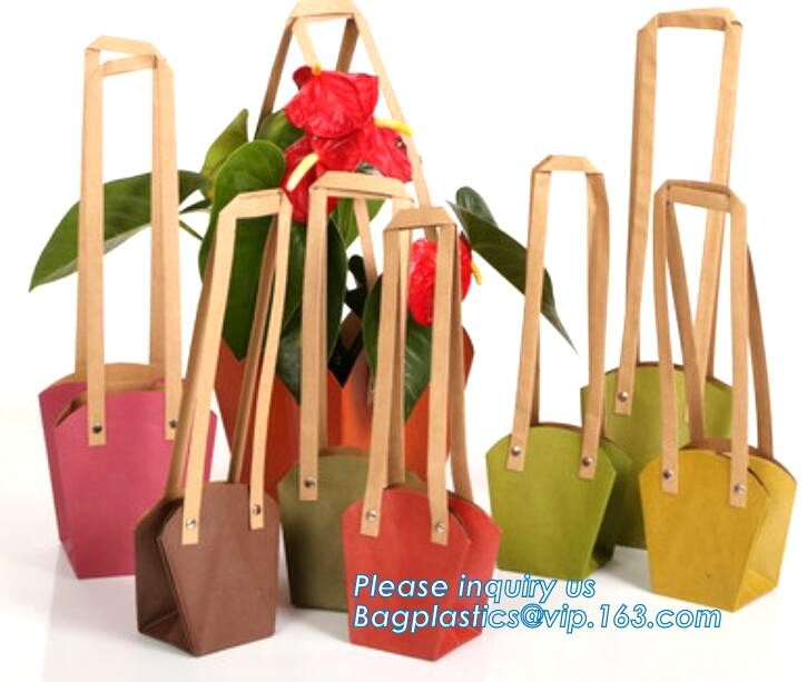 OEM Logo Printed Paper Packaging Bag Custom Good Quality Flower Carrier Bag,Art Paper Flower Carrier Bag Shopping Bags W