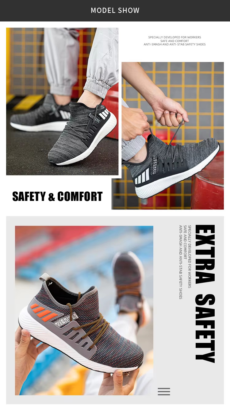 Stylish / Lightweight Steel Toe Sneakers Comfortable Slip Resistant Shoes