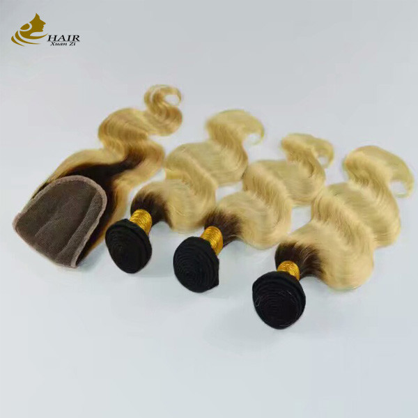Colored Ombre Weft Hair Extensions Curly Ponytail Extension 1B Body Wave