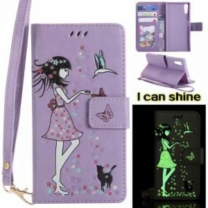 China SONY XZ  Luminous 3D Girl pattern leather Case with Cash Slots Stand Wristlet Strap on sale