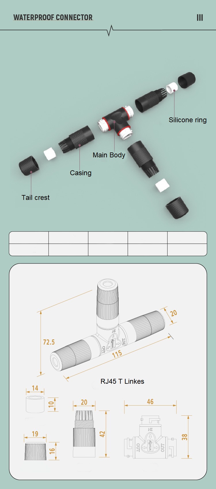 RJ45 T Type Waterproof Signal Connector