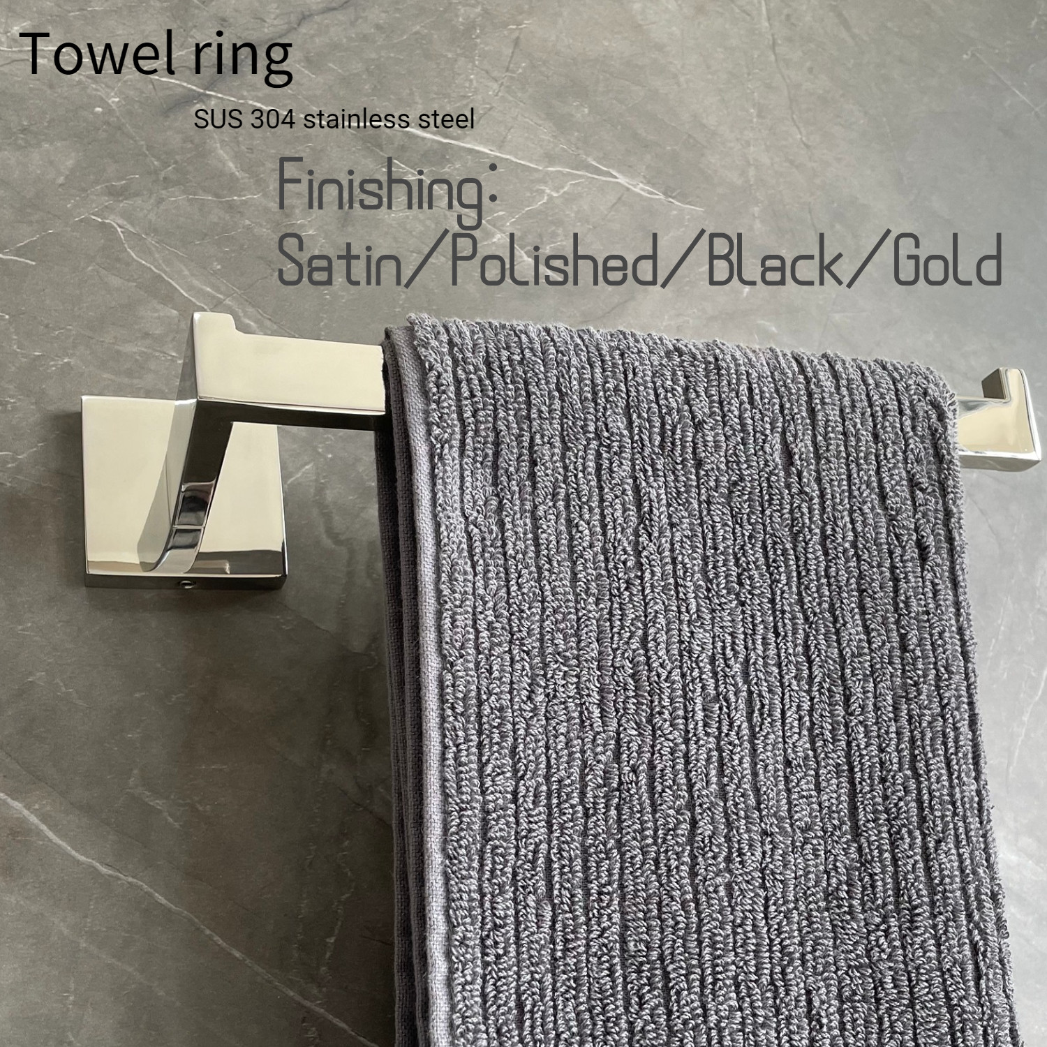 Customizable Chrome Hand Towel Bar Sus304 Grey Square Circular Hand Towel Holder