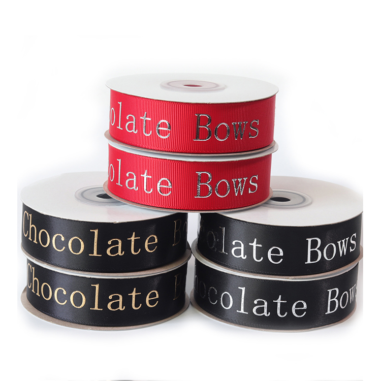 Satin Material Personalised Printed Ribbon Red / Black Color 10 - 100MM Width