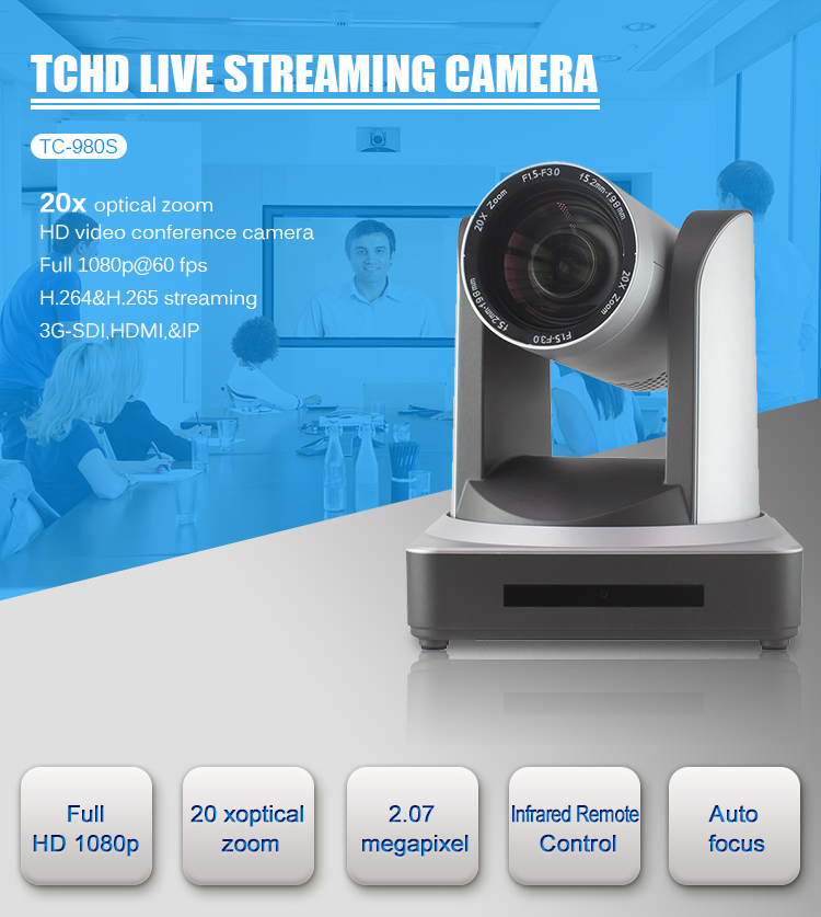 Ethernet Interface 20x Zoom PTZ Optics IP Streaming Video Camera With HD MI SDI Output