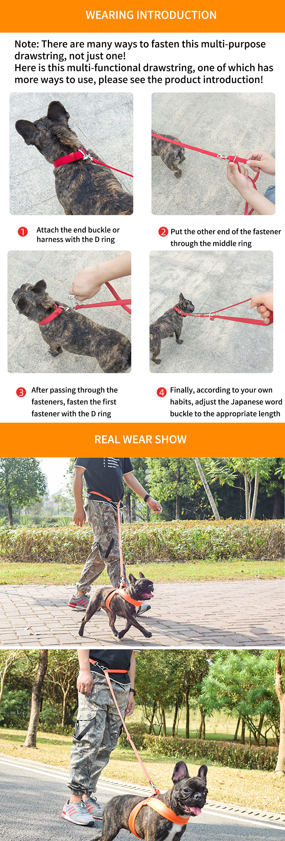 Pet Dog Leash Nylon Multifunctional Outdoor Running Double-Headed Rope Custom Colors