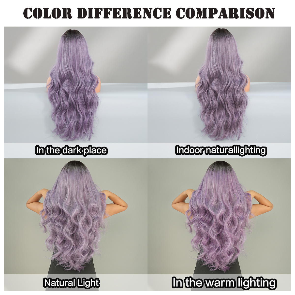 Fashion Long Body Wave Dark Root Hair Purple Synthetic Wigs For Women