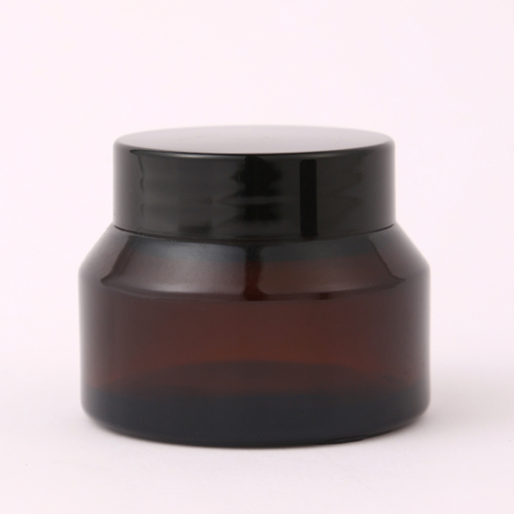 Sloping Shoulders 15g 20g 30g 50g 100g Amber Black Matte Glass Cream Jar with Glossy Black Cap Samples Process 2-3 days