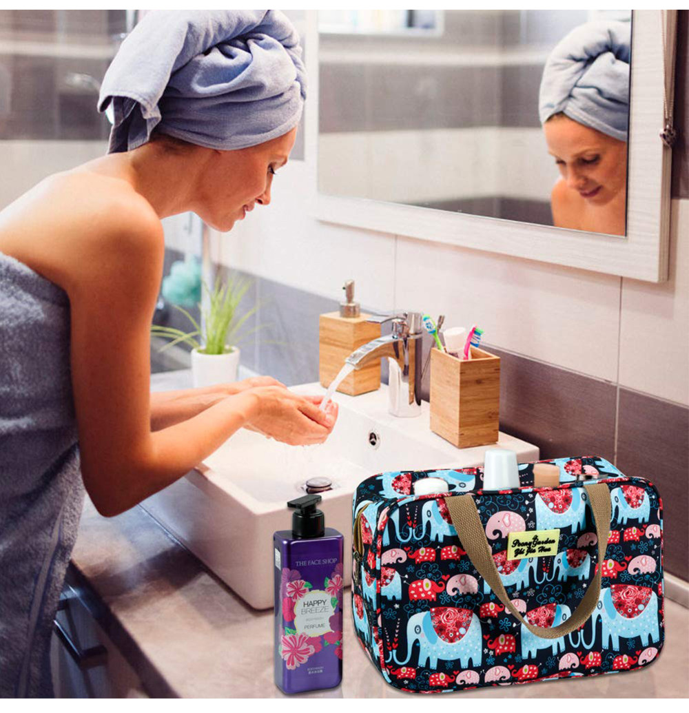 Leak Proof Floral And Elephant Cosmetic Toiletry Bag For Girls