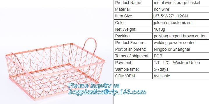 metal wire storage basket with tray in whole sale lowest MOQ sale even just buy 1 set, Kitchen storage Rose gold wire me