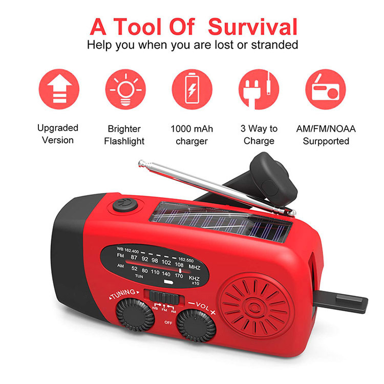 FM Emergency Portable Radio Hand Crank 1000mAH Self Powered With LED Flashlight
