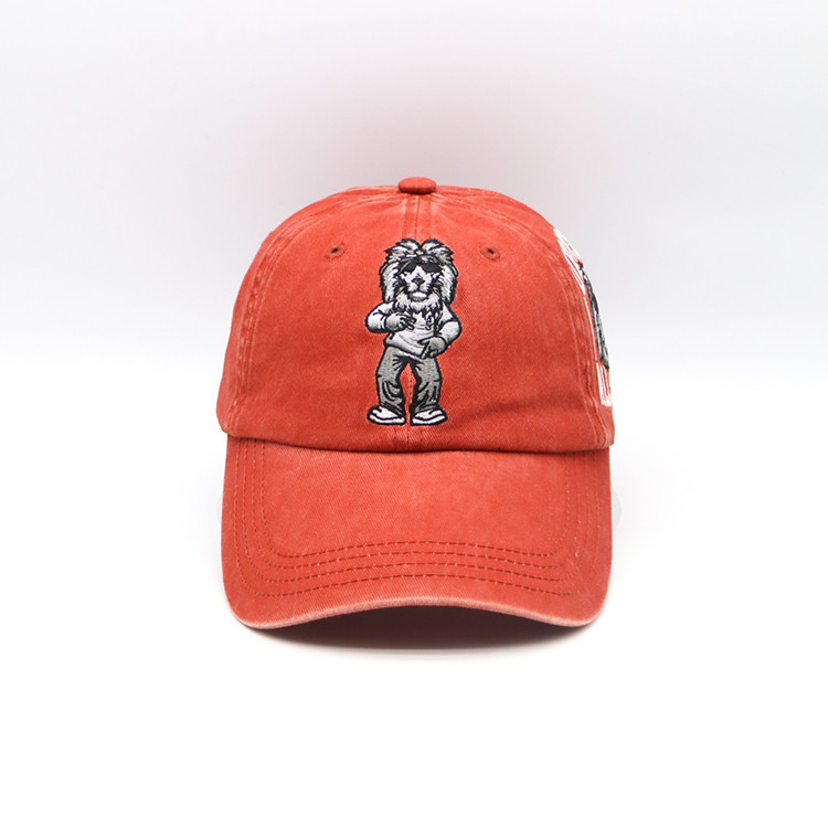 Six Panel Embroidered Baseball Caps Washed 62CM Orange Color