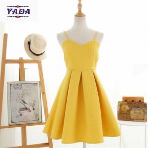 China Korean style summer yellow spaghetti strap short umbrella ladies elegant dress cotton women dresses in cheap price on sale