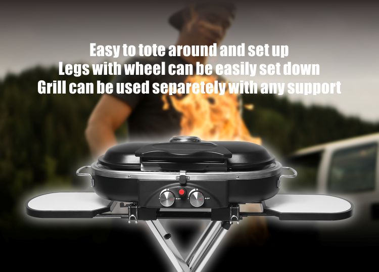 Portable Foldable Gas Electronic Camping Outdoor Barbecue BBQ Gas Grills with Trolley
