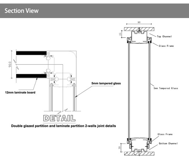 46db Sound Reduction Double Glazed Partition System Interior Glass Partitions