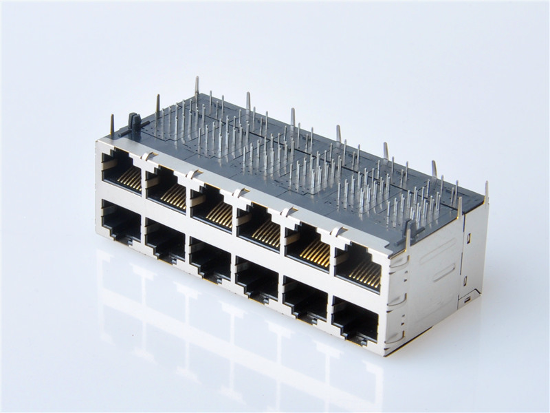 RJ45 2x6 with Integrated Magnetics JACK Gigabit Magnetic Jack, Enabled PSE PoE+ 2x6, with LEDs ，HULYN