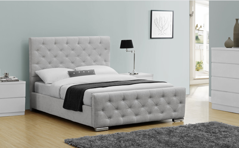 King Size Fabric Velvet Microfiber Modern Wood Bed Frame Button tufting