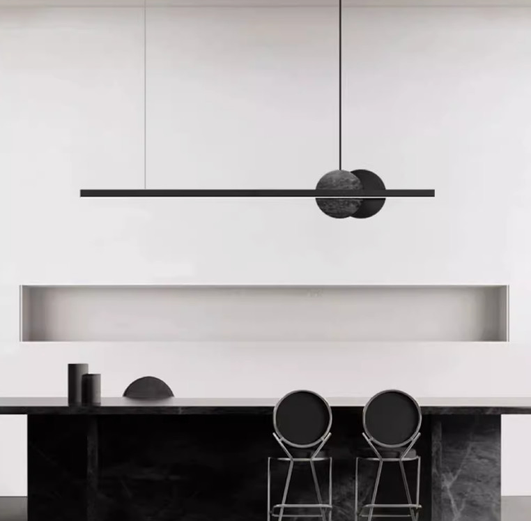 Restaurant chandelier one word long strip modern simple light luxury minimalist designer marble one word long strip lamp