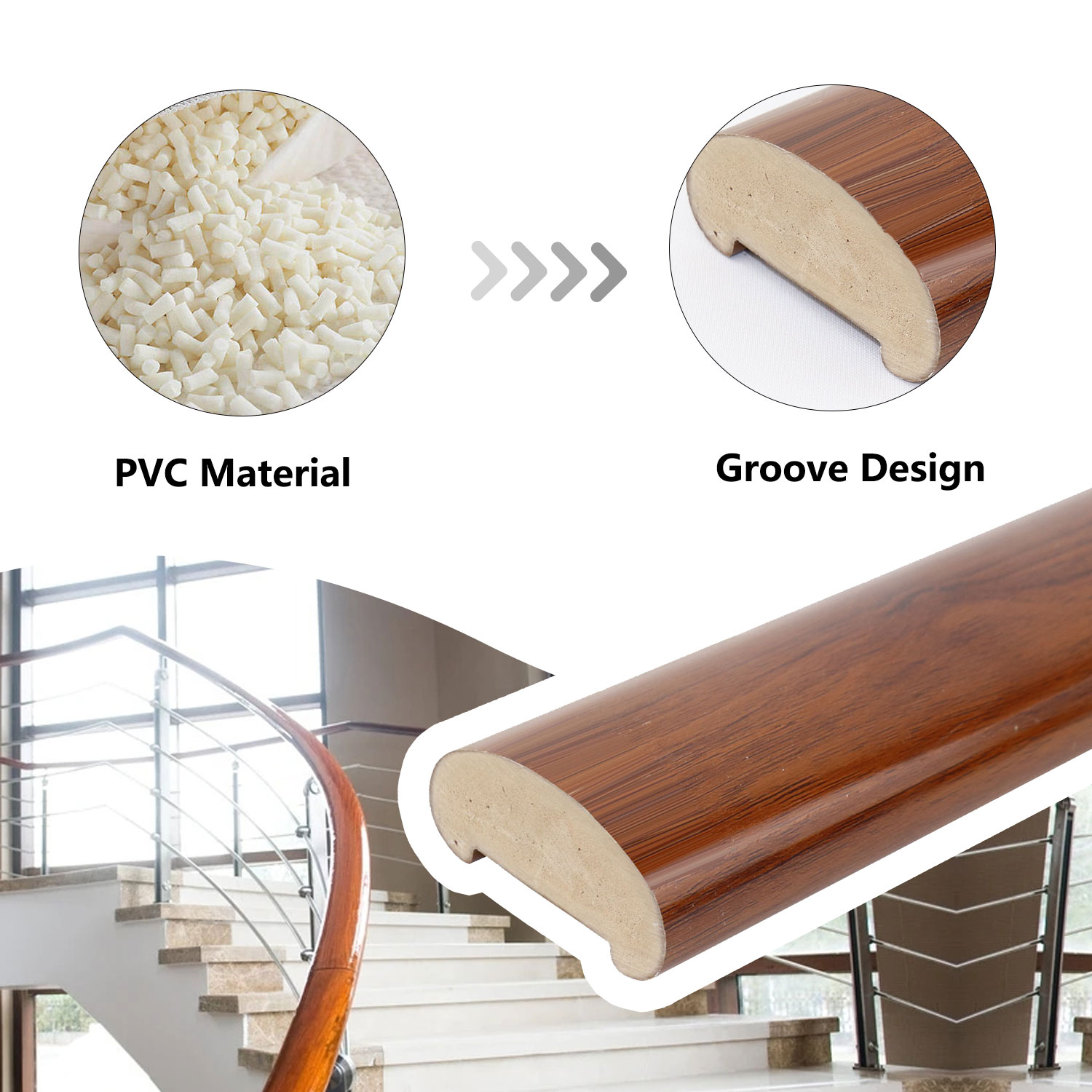 Effortlessly Enhance Your Staircase with 75 w *35 h mm PVC Handrail and Baluster System