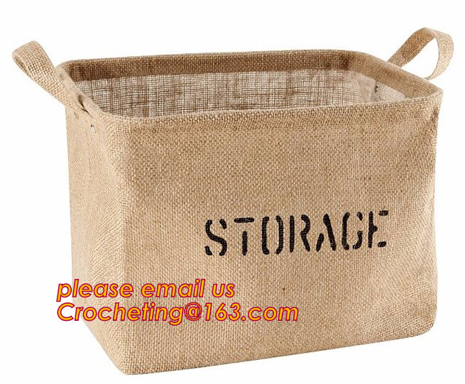 jute fabric storage basket with cotton rope handle,hot sale extra large baskets kids rope storage baskets with handles
