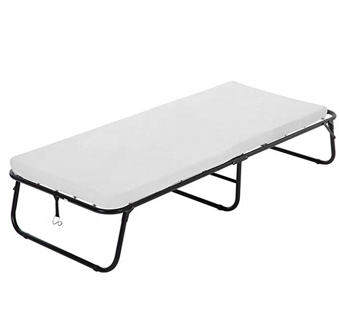 Foldable Light Weight Folding Metal Bed with Wheels for Hotel and Bedroom Easy to Move