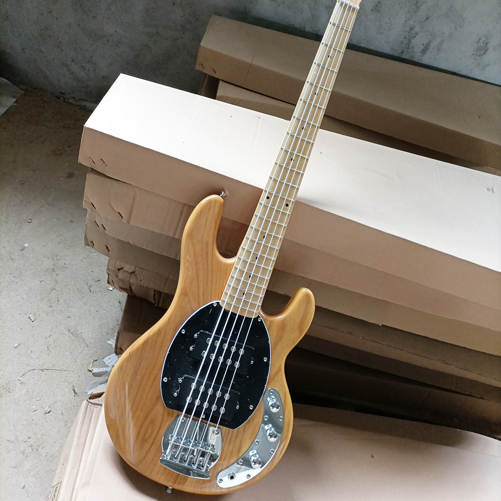 Custom 5 Strings Electric Bass Natural Wood Color with Ash Body Maple Fretboard