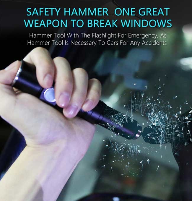 3W 350Lm USB Rechargeable LED Flashlight With Safety Hammer 3 Modes