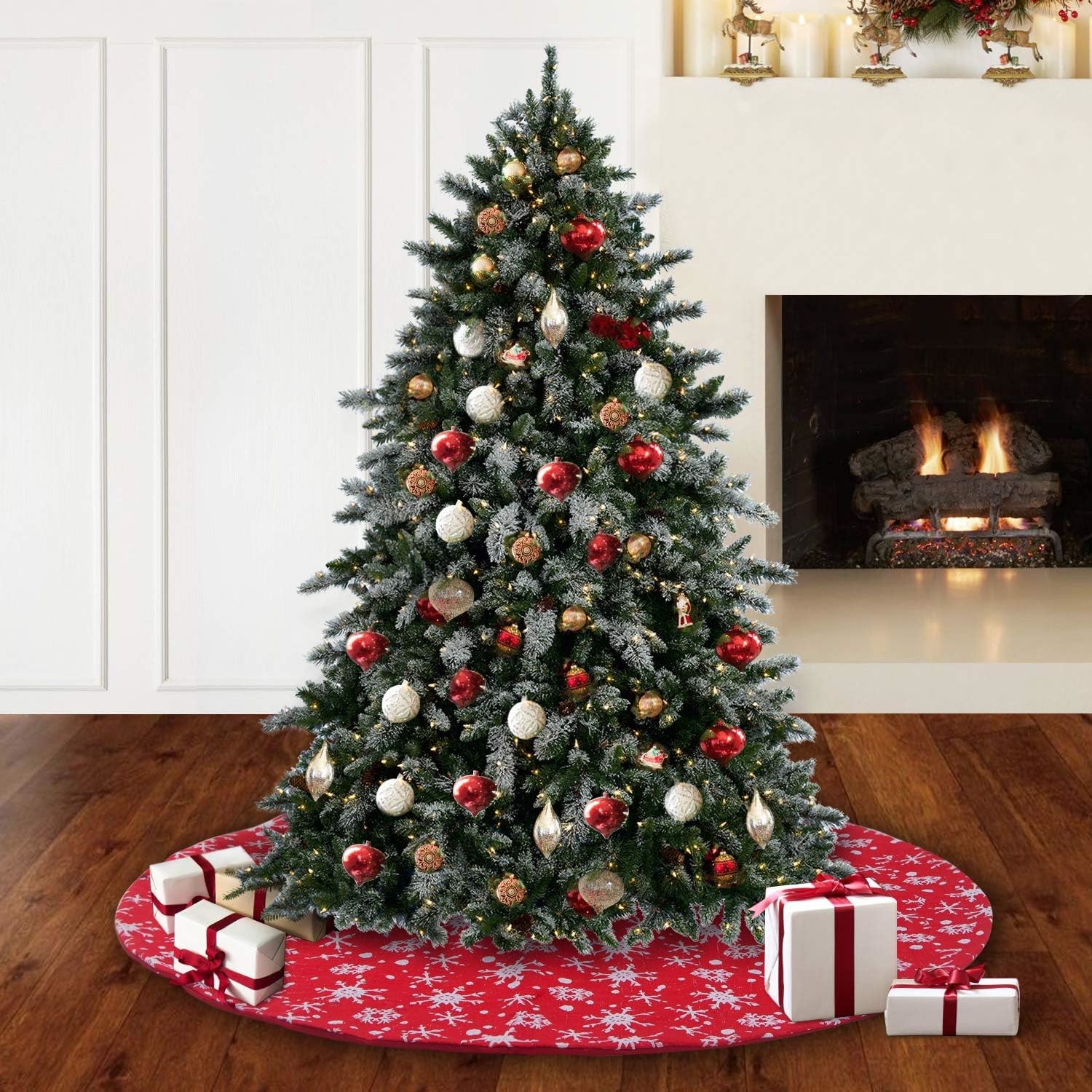 32 Inches Small Christmas Tree Skirt Double Layers Red and White Snow Carpet for Party Holiday Decorations Xmas Ornament