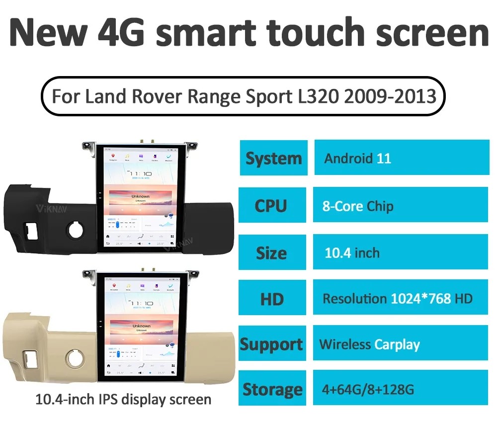 10.4 Inch Touch Screen Stereo For 2005-2013 Range Rover Sport L320 128G Navigation GPS Multimedia Player Carplay 4G