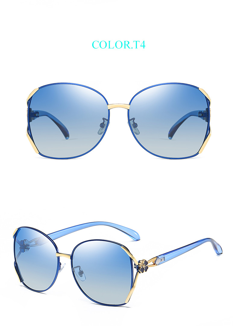 Four Leaf Clover Elegant Glass Lens Metal Frame Polarized Sunglasses Diamond Studded